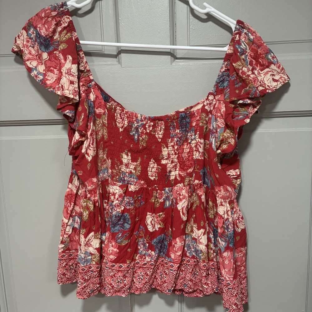 Magnolia Boutique Floral Babydoll Top Womens‎ Medium Red Boho v-neck  Casual - Picture 3 of 12